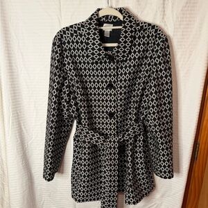 Chico's XL Black and White Diamond Trench Coat w Pockets and Fully Lined